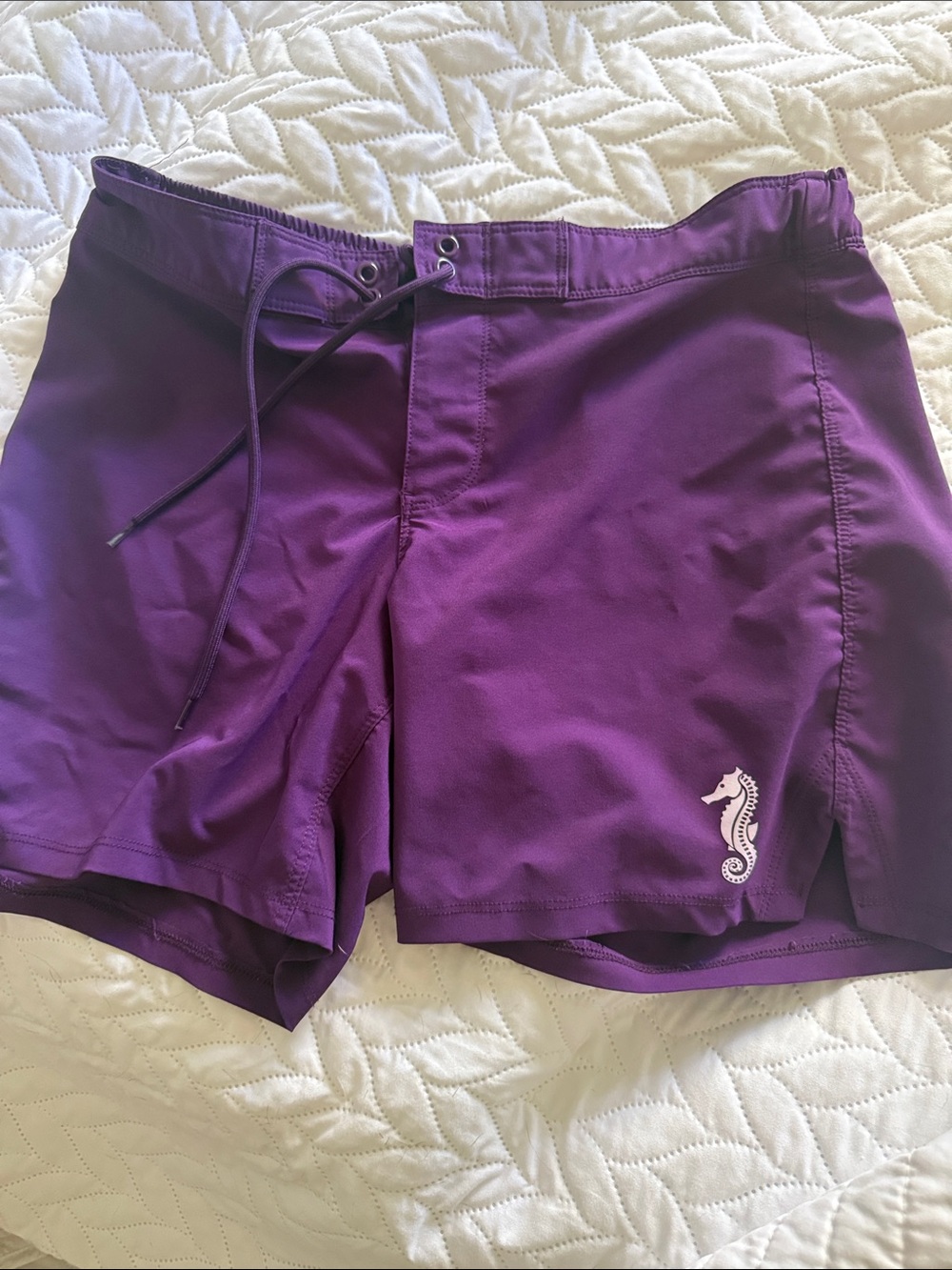 Purple Women's Board Shorts with Seahorse Logo
